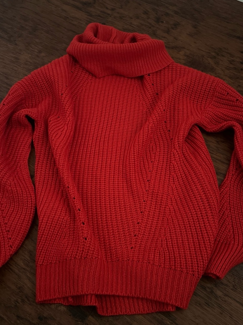 Poof! Bright Red Cable Knit Turtleneck Sweater